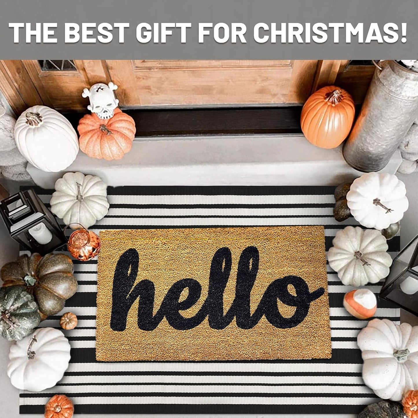 IOHOUZE Black and White Striped Rug 2.3'x3.6' Front Door Rugs Outdoor, Small Washable Area Rug for Front Porch, Spring Summer Doormats Outdoor Indoor, Cotton Rugs for Entryway Porch Entrance