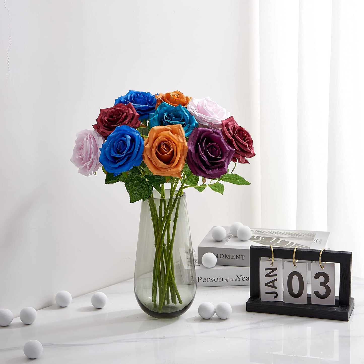 Artificial Rose 10pcs Open Flower Bouquet Faux Rose Stems for Wedding Arrangement, Bridal Bouquet, Centerpiece, Fake Faux Silk Flowers (Orange Terracotta)