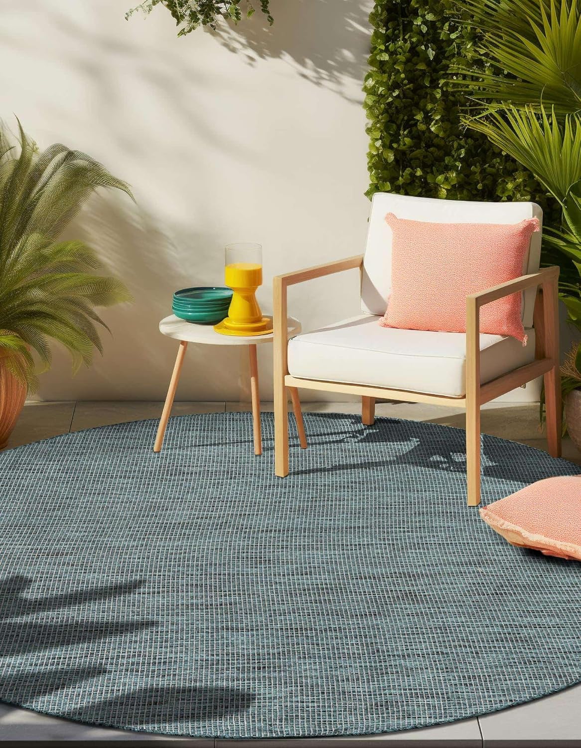 Unique Loom Outdoor Solid Collection Area Rug (7' 10" Round Teal/Navy Blue)