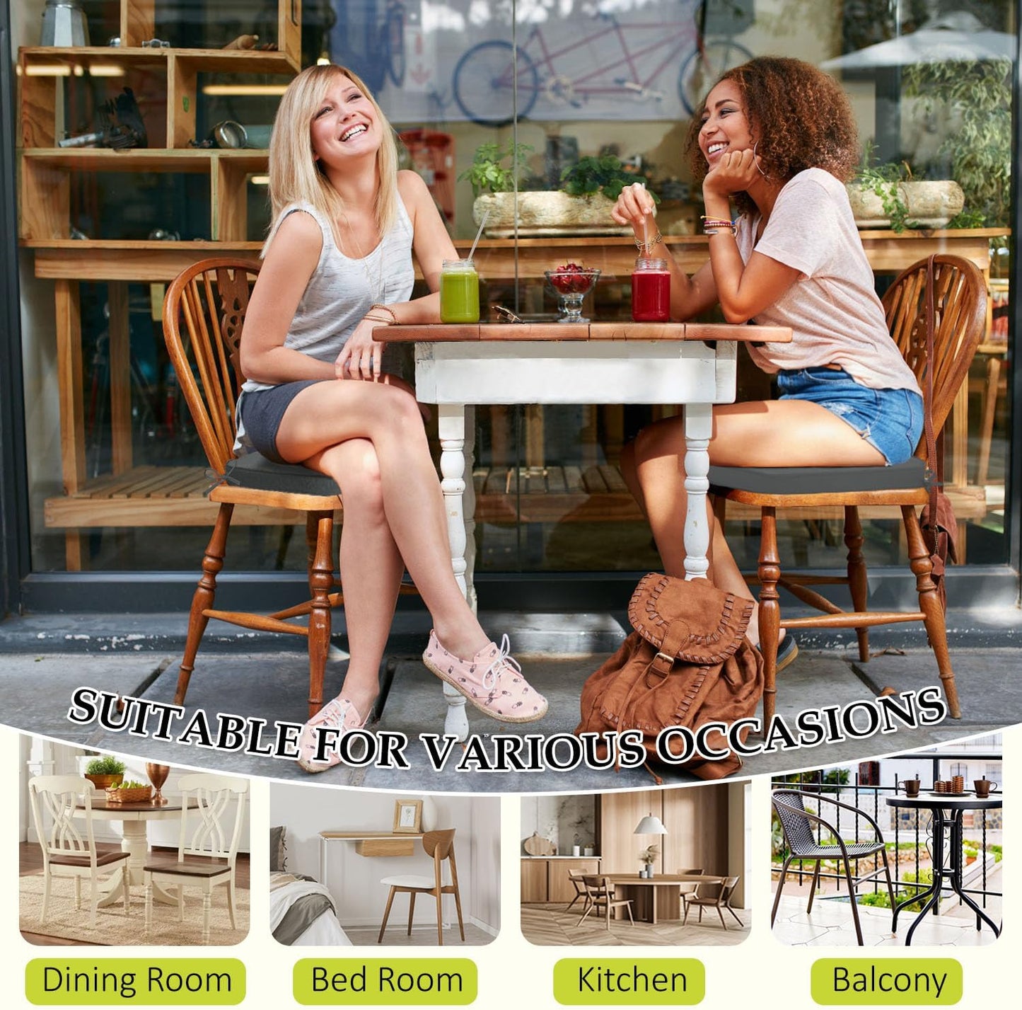 Chair Cushions for Dining Chairs, Indoor Chair Cushions with Ties，Waterproof Chair Pads Set of 6, Dark Grey, 17x16x2.5 Inch