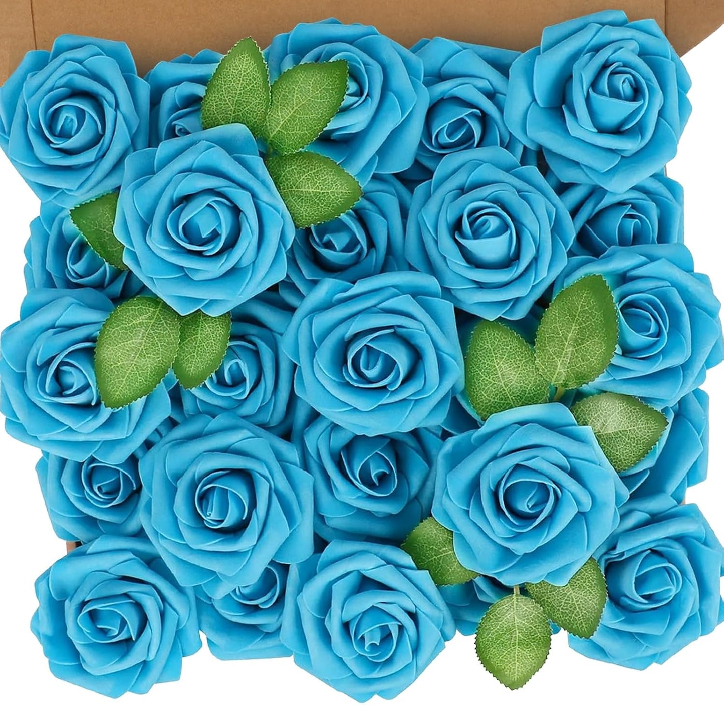 N&T NIETING Artificial Flowers, 25pcs Fake Flower Roses with Stem for DIY Wedding Bouquets Centerpieces Bridal Baby Shower Party Home Decoration, Blue