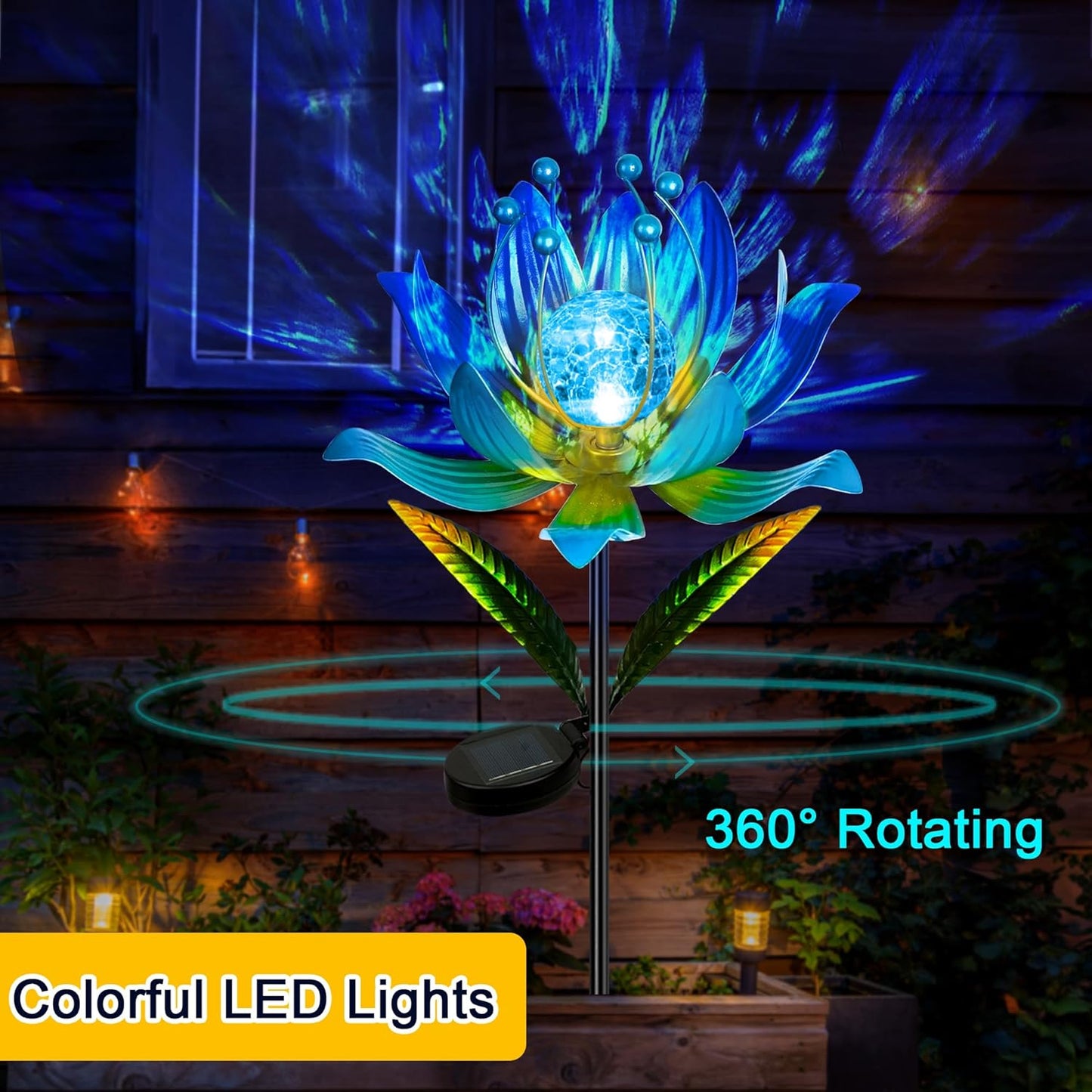 Wind Spinners Outdoor, 38 Inch Metal Wind Spinner Yard Art with Stake, Colorful Solar Windmill for Yard and Garden Lawn Patio Farmhouse Decor-Blue