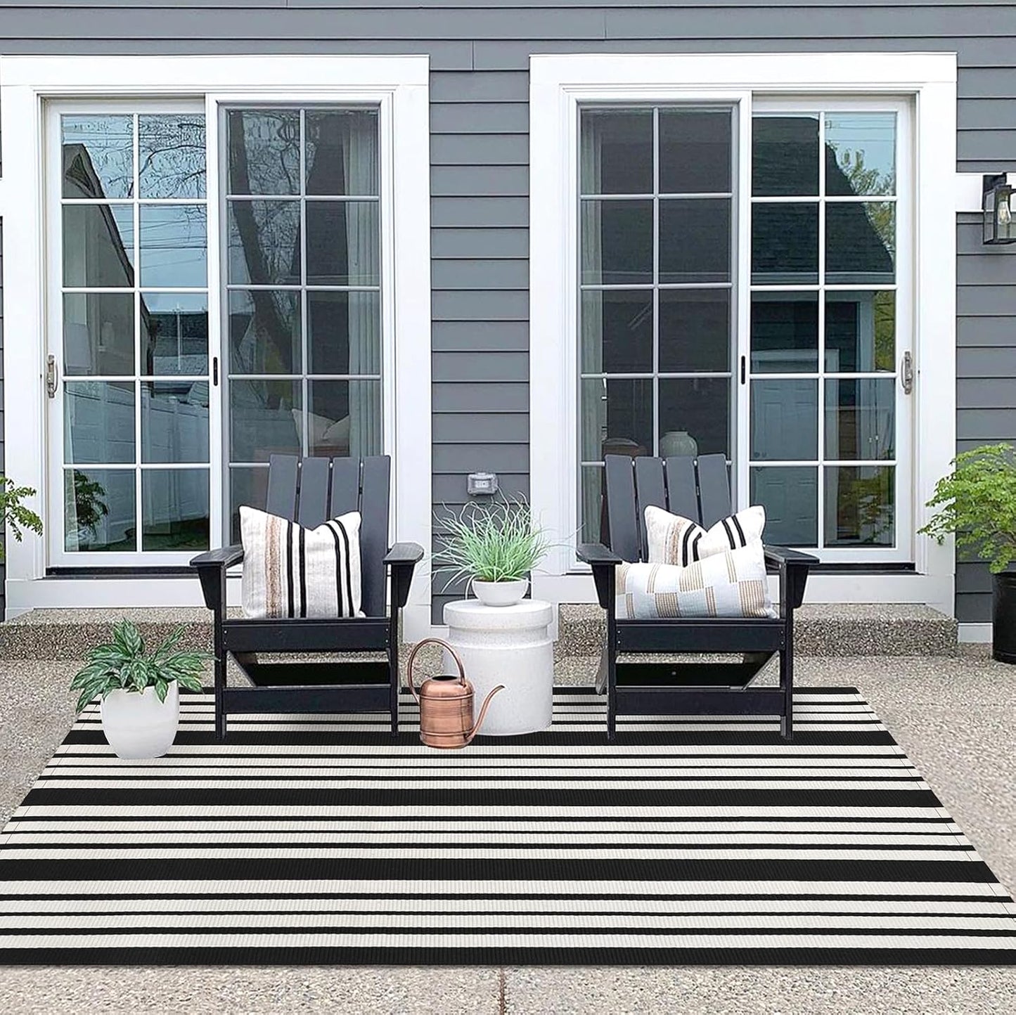 IOHOUZE Black and White Striped Rug 4'x6' Outdoor Rugs, Washable Area Rug for Double Front Door, Large Patio Rug Outdoor Indoor, Doormat for Entryway Porch Entrance