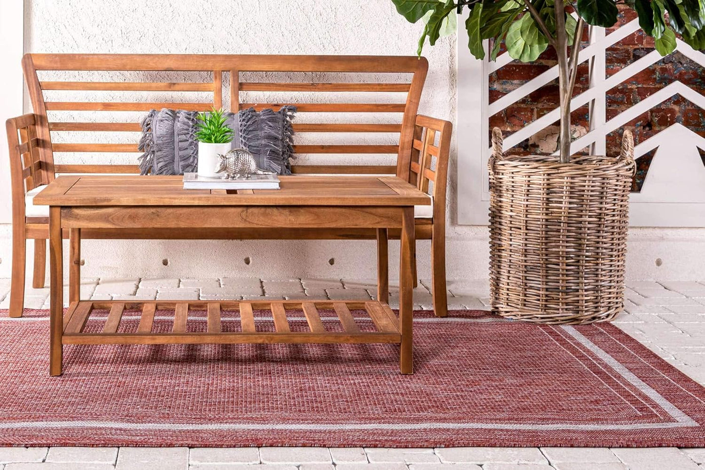 Unique Loom Outdoor Border Collection Area Rug - Soft Border (4' 1" x 6' 1" Rectangle, Rust Red/ Ivory)