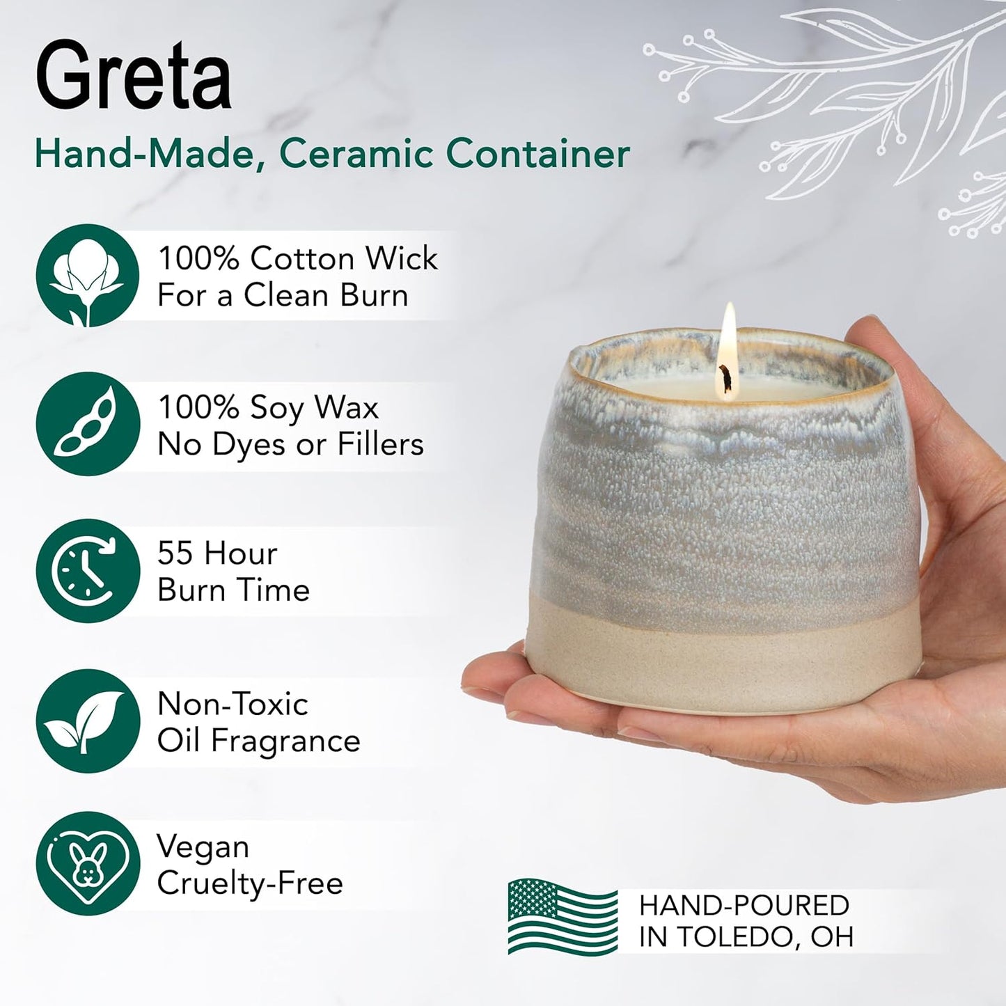 The Growing Candle, Wild Flower Scented, 10oz Ceramic Pot, Single Wick Aromatherapy Candles, 100% Soy for Women and Men, Greta