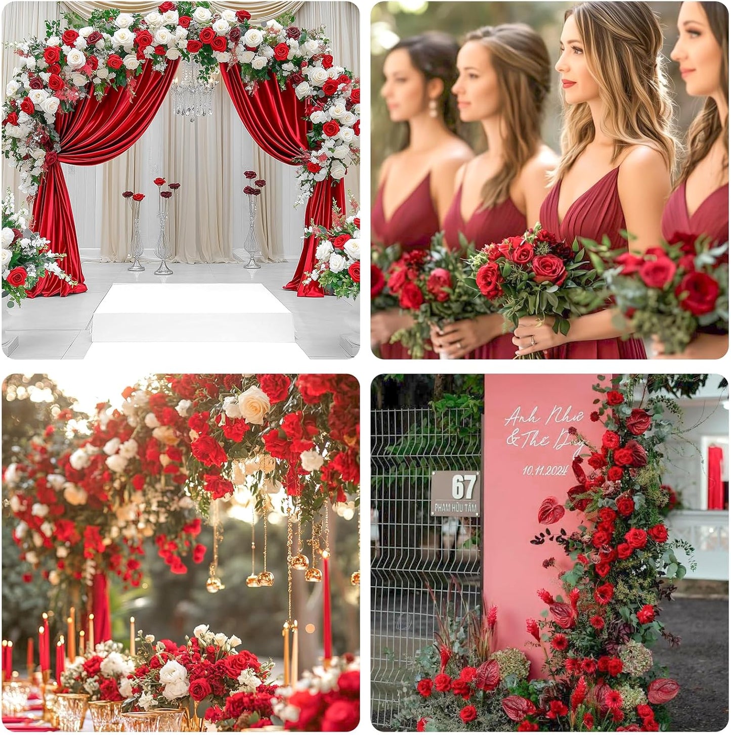 12Pcs Realistic Fake Red Roses Faux Flowers with Long Stems, Artificial Silk Rose Flowers for Valentines Day Home Wedding Decor Bridal Bouquet