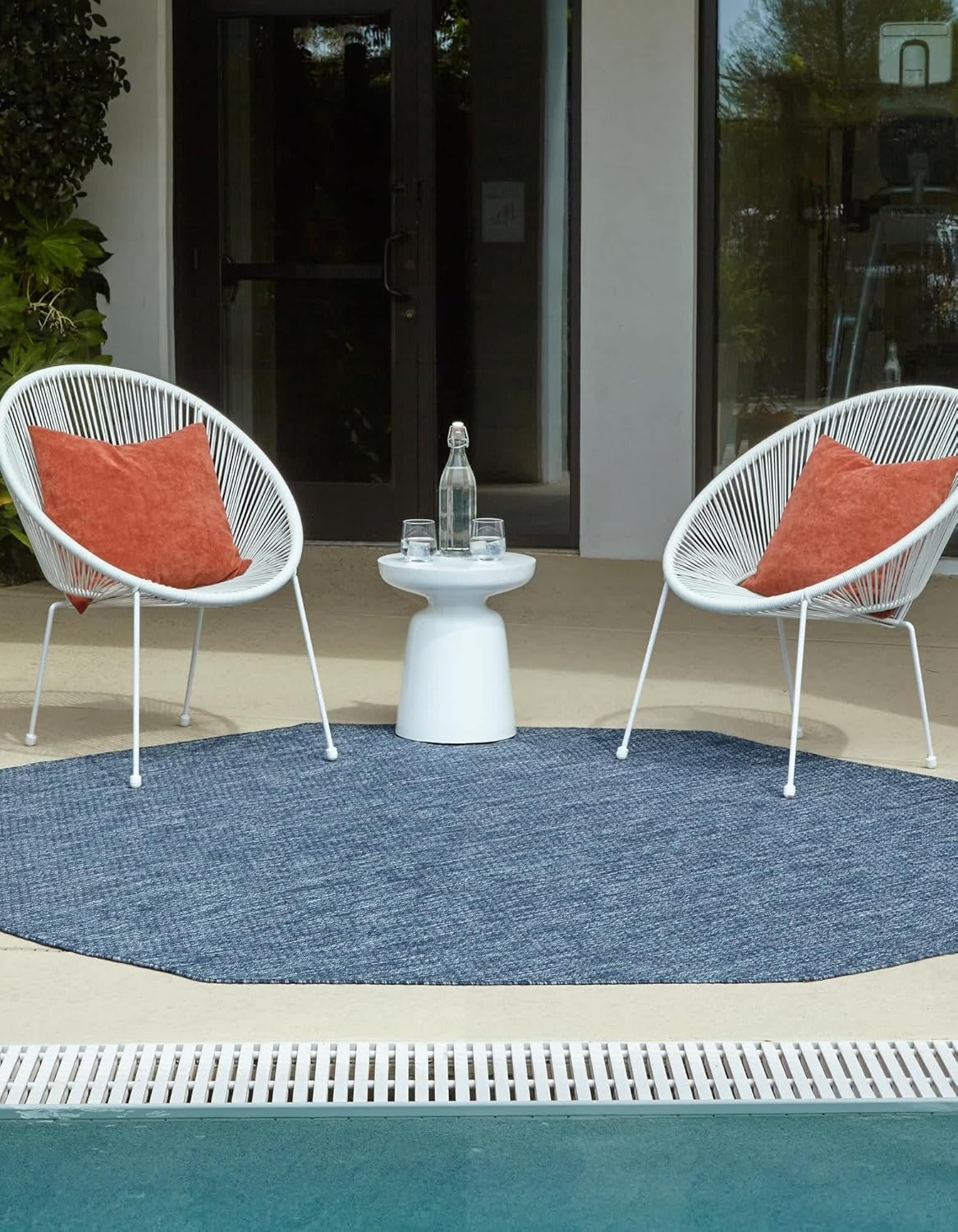 Unique Loom Outdoor Solid Collection Area Rug (5' Octagon Blue/Navy Blue)