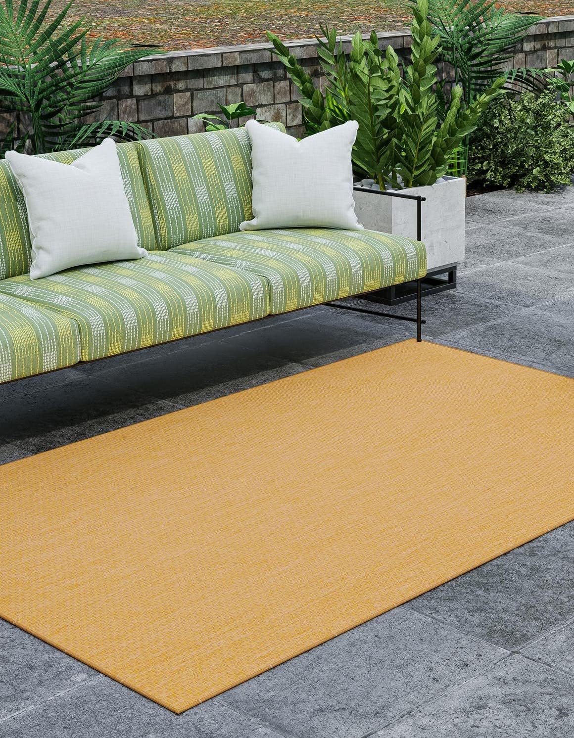 Unique Loom Collection Casual Transitional Solid Heathered Indoor/Outdoor Flatweave Area Rug (5' 3" x 8' Rectangle, Corn Harvest Yellow)