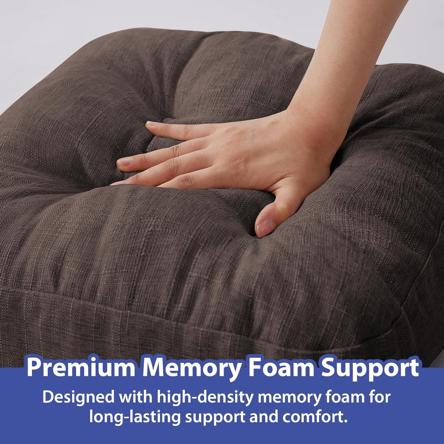 Chair Cushions for Dining Chairs, Dining Chair Cushions, Tufted Indoor Chair Pads with Ties & Non Slip Backing, Seat Cushions for Kitchen Chairs 16.5” x 16.5” x 3.5”, Set of 6, Brown