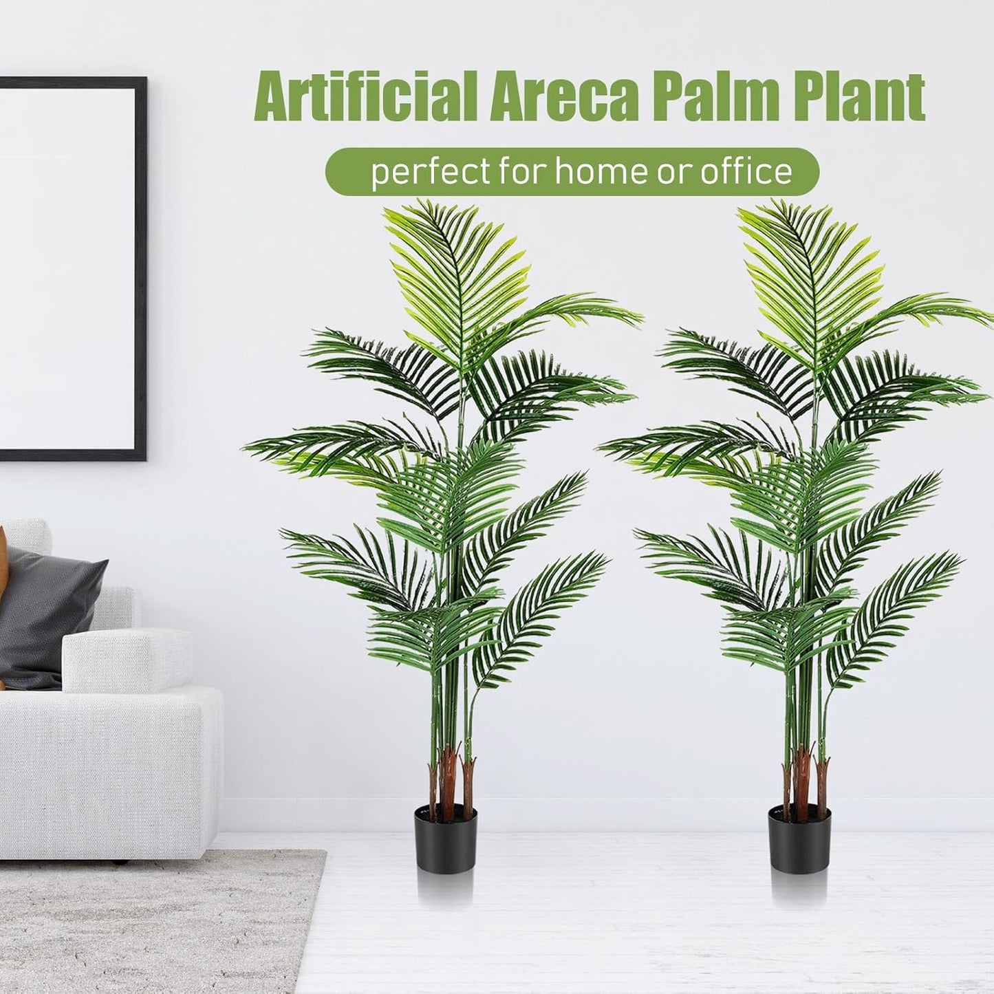 Jexine 2 Pack Artificial Palm Trees 5Ft, Fake Plants Fake Trees Artificial Areca Palm Plants for Outdoor Indoor Faux Palm Tree in Pot for Pool Home Decor Office Housewarming Gift Modern Decoration