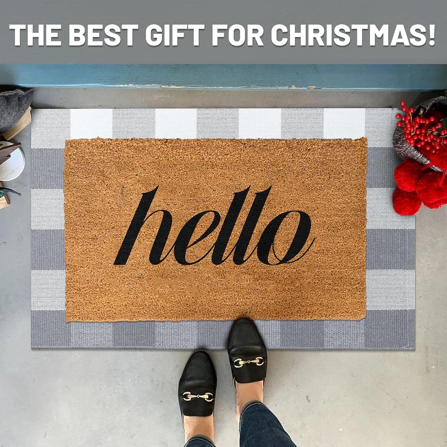 IOHOUZE Buffalo Plaid Checkered Rug 2x3 Ft Front Door Mats, Washable Area Rugs for Front Porch Decor, Spring Summer Welcome Mats Outdoor, Grey White Rug for Farmhouse/Entryway/Home Entrance