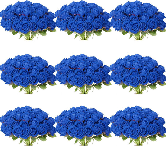 102 PCS Fake Roses Artificial Flowers Bulk, Blue Roses Bridal Bouquet Silk Faux Rose with Stems for Wedding Flowers Decoration, Valentine's Day, Bridal Bouquet, Anniversary,Home Decor(102PCS, Blue)
