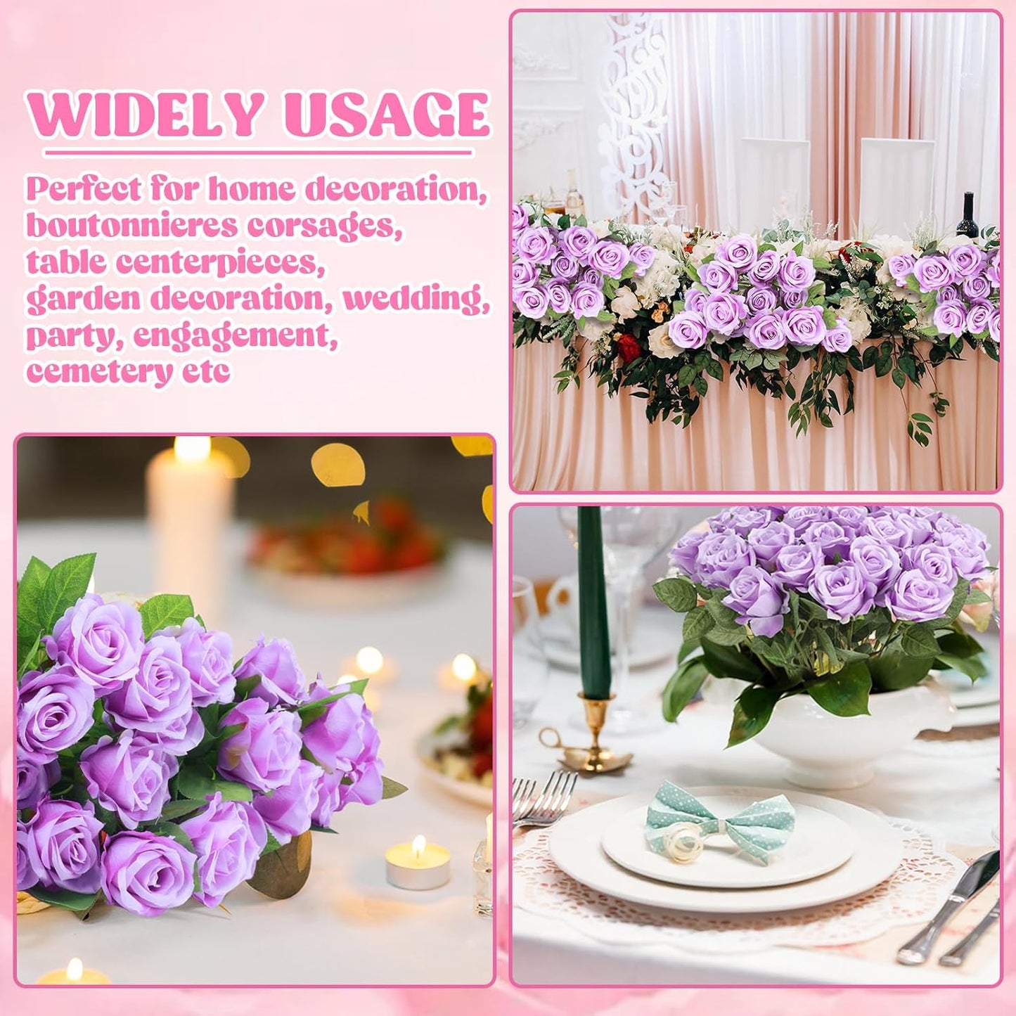 36 Pcs Silk Purple Rose Bouquet Bridal Artificial Flowers,Fake Rose Long Stem Realistic Artificial Flowers Bulk for Wedding Bouquet Ball Arrangement Centerpiece Party Decor