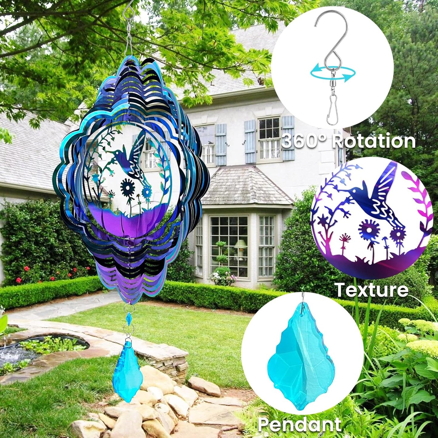 Wind Spinner, Hanging Wind Sculptures,Wind Spinners for Yard and Garden Decor,Yard Decorations Outdoor,Hanging Art Ornaments for Garden Yard Balcony Decor (Hummingbird)