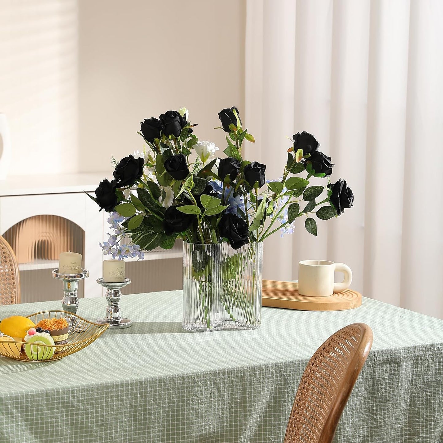 Hawesome 12PCS Artificial Silk Flowers Realistic Roses Bouquet Long Stem for Home Wedding Decoration Party (Black-1)