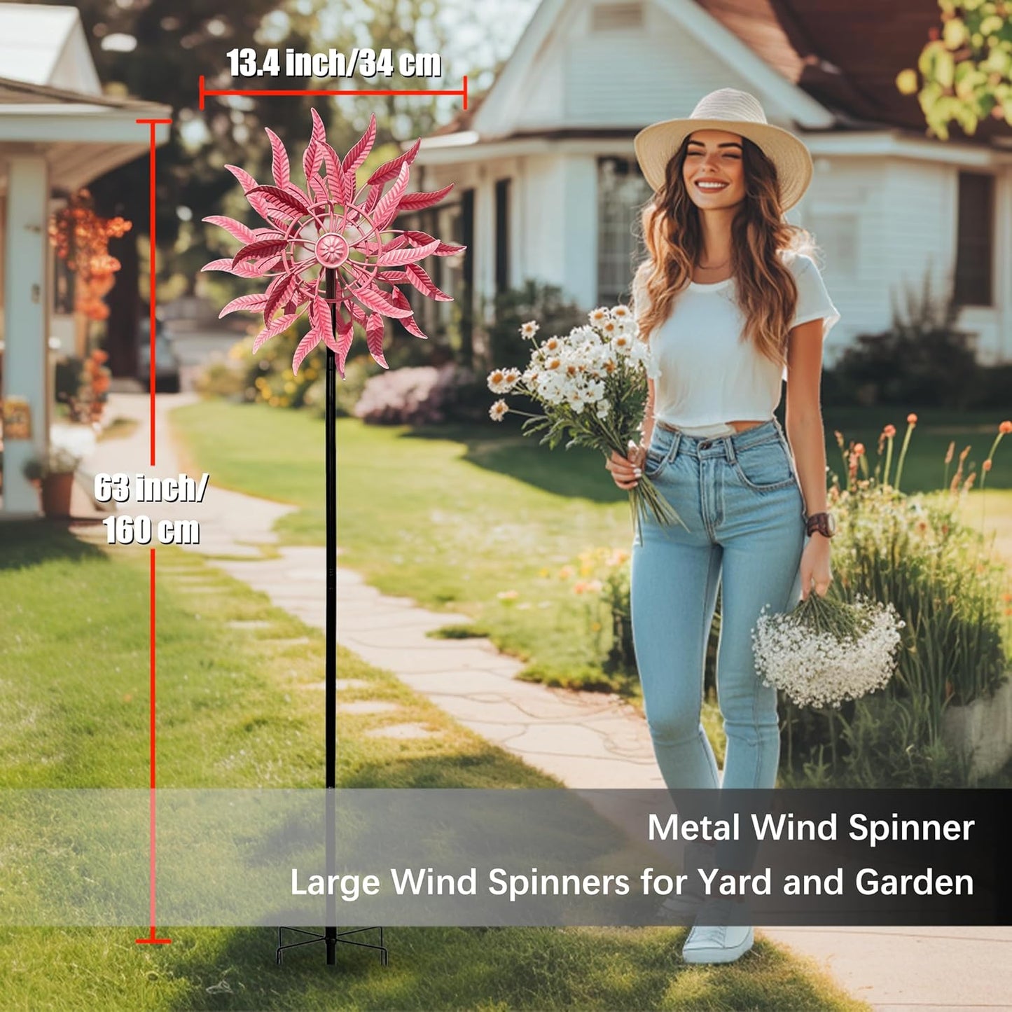 SenflameLarge Outdoor Metal Wind Spinner,Two-Way Wind Sculptures,360 Degrees Kinetic Wind Spinners Yard Art Decor for Patio, Lawn & Garden 63 * 13.4 Inches