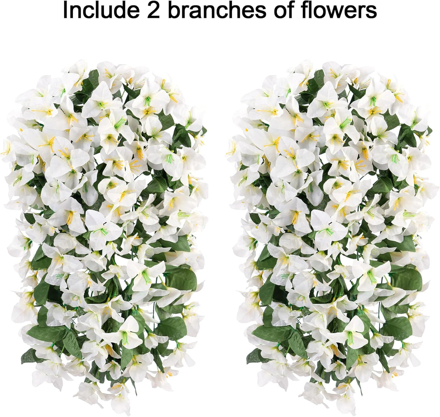 Bougainvillea Artificial Hanging Flowers Plants for Outdoors Decoration, 2pcs Fake Flowers Silk Bougainvillea Vines Realistic UV Resistant Faux Flowers for Outdoor Planters Patio Urn, White