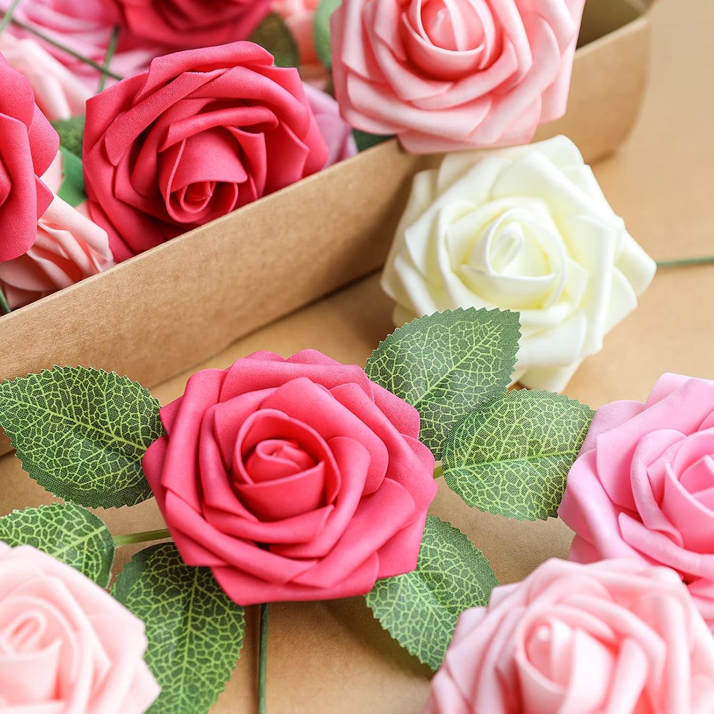 AmyHomie Artificial Flower Seriesa Red Rose 25pcs Real Looking Fake Roses w/Stem for DIY Wedding Bouquets Centerpieces Arrangements Party Baby Shower Home Decorations