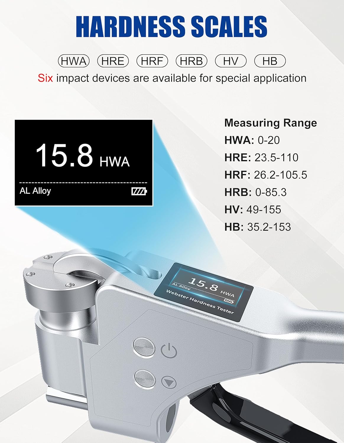 Digital Webster Hardness Tester for Aluminum Portable Hardness Tester of Aluminum Alloy, Brass, Copper, Mild Steel and Other Metal Materials