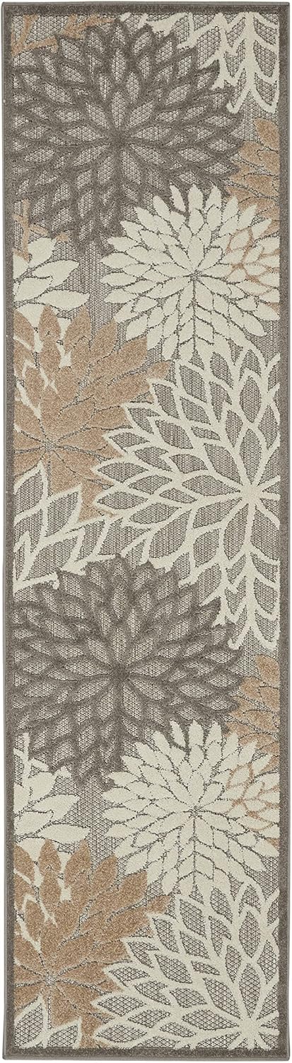 Nourison Aloha Indoor/Outdoor Area Rug 2'3" x 10', Natural, Runner Tropical Botanical Easy-Cleaning Non Shedding Bed Room Living Room Dining Room Deck Backyard Patio