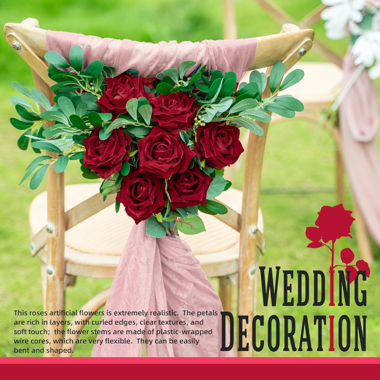 Fake Roses Faux Flowers Silk Roses Artificial Roses with Stems Realistic Artificial Flowers Suitable for Indoor Home Decoration DIY Bouquet Wedding Decor Party Decor 16.5In (12PCS, Red)