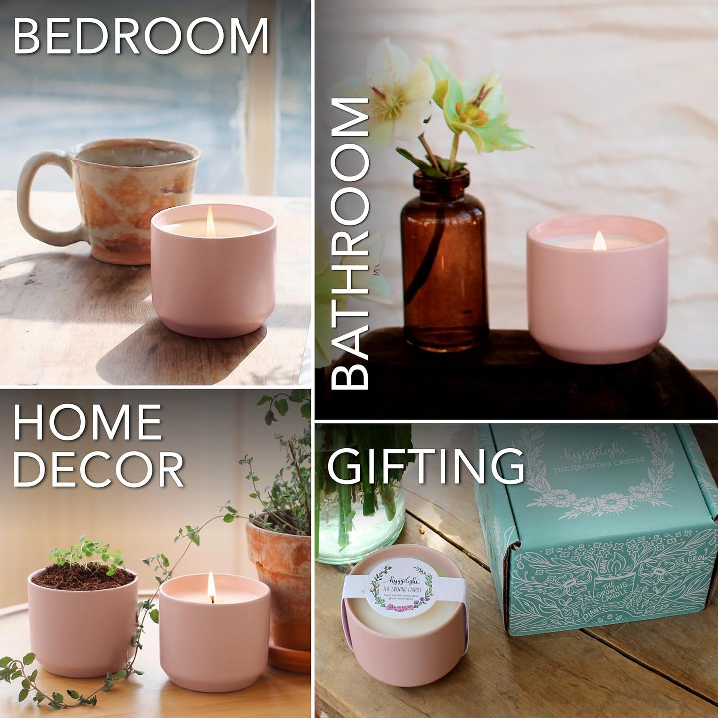 The Growing Candle, Mint & Eucalyptus Scented, 8oz Ceramic Pot, Aromatherapy Candles, 100% Soy, Adelyn