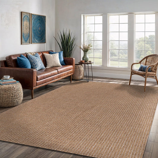 Easy Jute Rug 8x10 Indoor Outdoor Natural Rugs Solid Fiber Rug Woven Area Rug Boho Easy Clean Inside Carpet for Living Room Bedroom Dining Room Hallway or Outdoor Patio Porch (8 X 10 Natural)