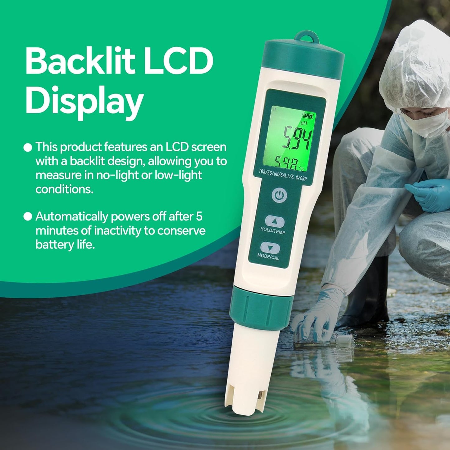 7in1 PH Water Tester, Digital PH Meter for Water Digital Pool Salt Tester,PH SG ORP Salt Temp EC and TDS Meter, Water Quality Tester for Swimming Pool Aquarium Drinking Water Digital Water Testing Kit