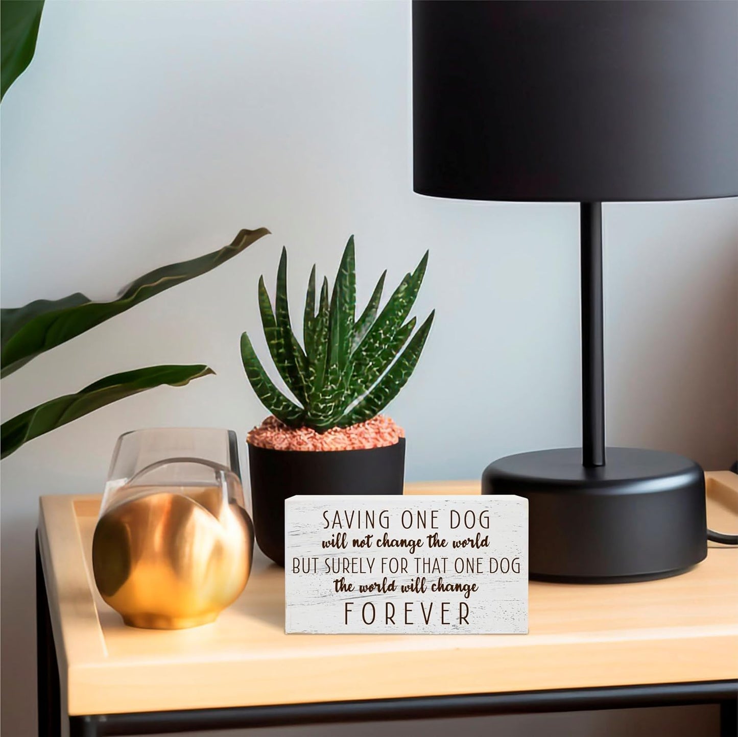 Dog Theme Wooden Block Sign - Saving The Dog Change The World - Rustic 5"X3" Pine Wood Plaque, Home & Garden Decor, Housewarming Gift For Friends, Desk & Tabletop, Shelf Accessories - A16