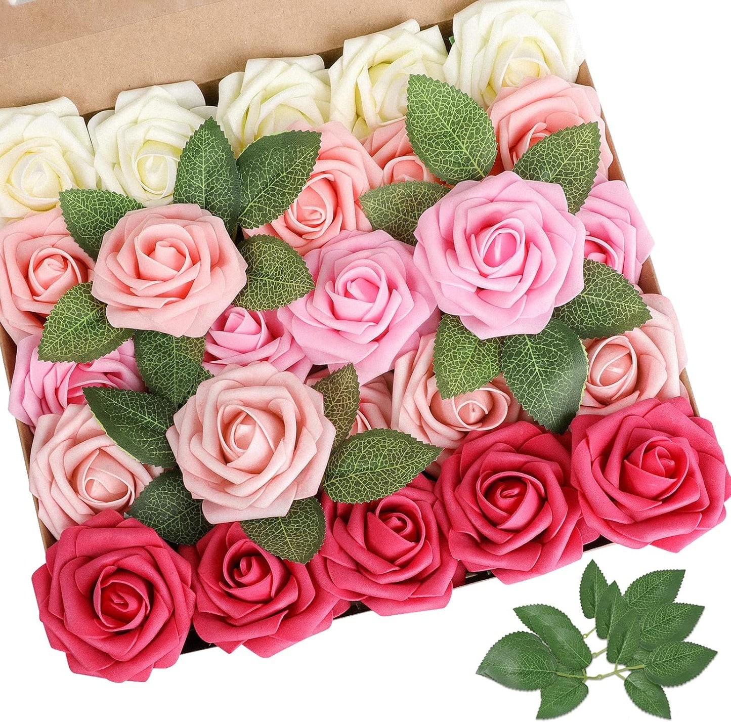 AmyHomie Artificial Flower Seriesa Red Rose 25pcs Real Looking Fake Roses w/Stem for DIY Wedding Bouquets Centerpieces Arrangements Party Baby Shower Home Decorations