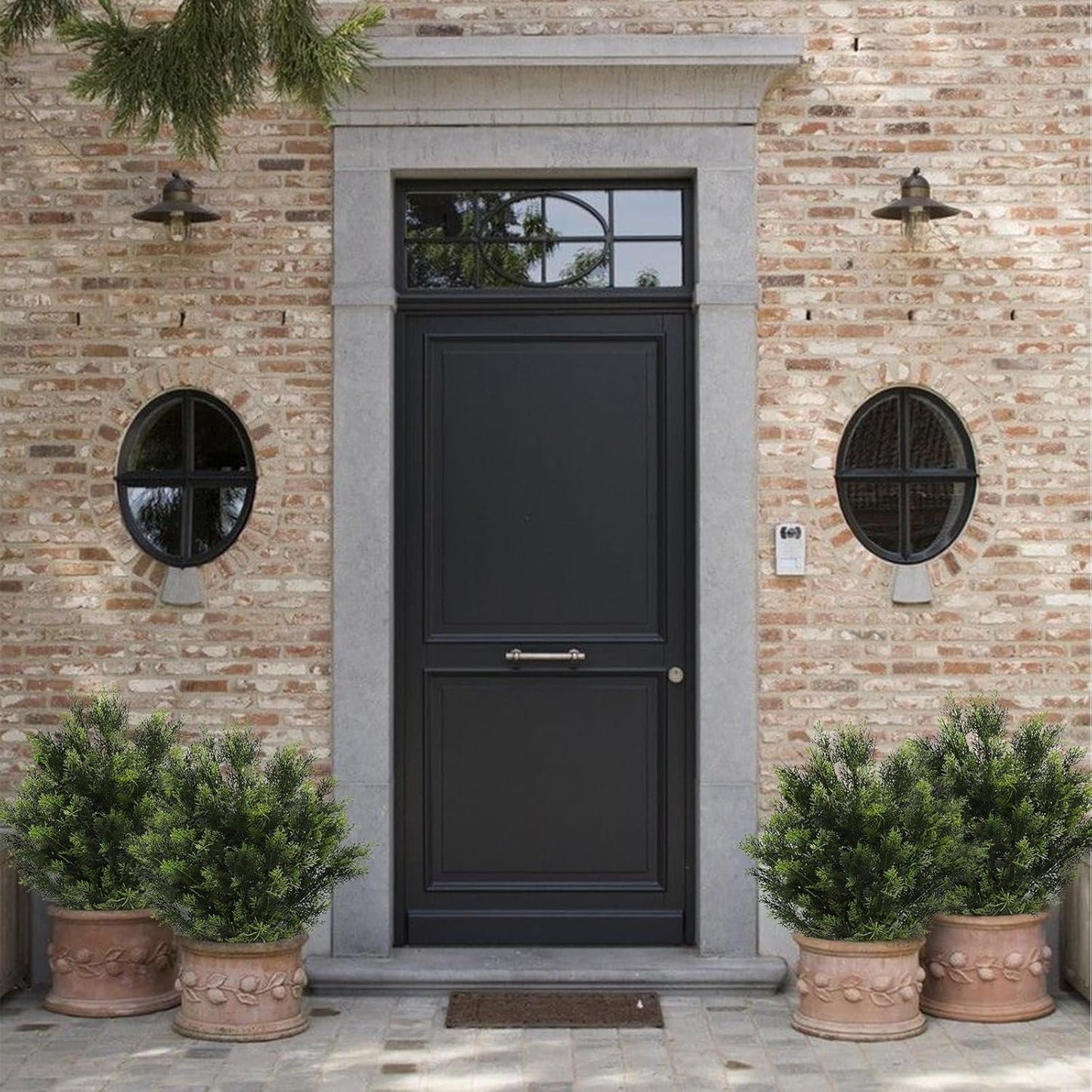 momoplant 31 Inch Tall Artificial Cedar Topiary Tree Set of 2 Faux Cypress Evergreen Potted Plants for Outdoor & Indoor Decor