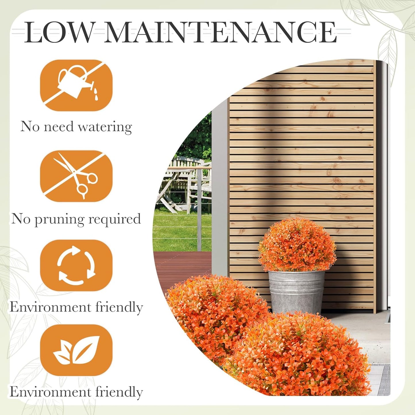 Yunlly 4 Pack 18" Artificial Boxwood Ball Bush Topiary Trees Fake Outdoor Plants, Realistic UV Resistance Faux Shrubs with Spike Greenery Topiary for Front Porch Garden Yard Patio Indoor (Orange)