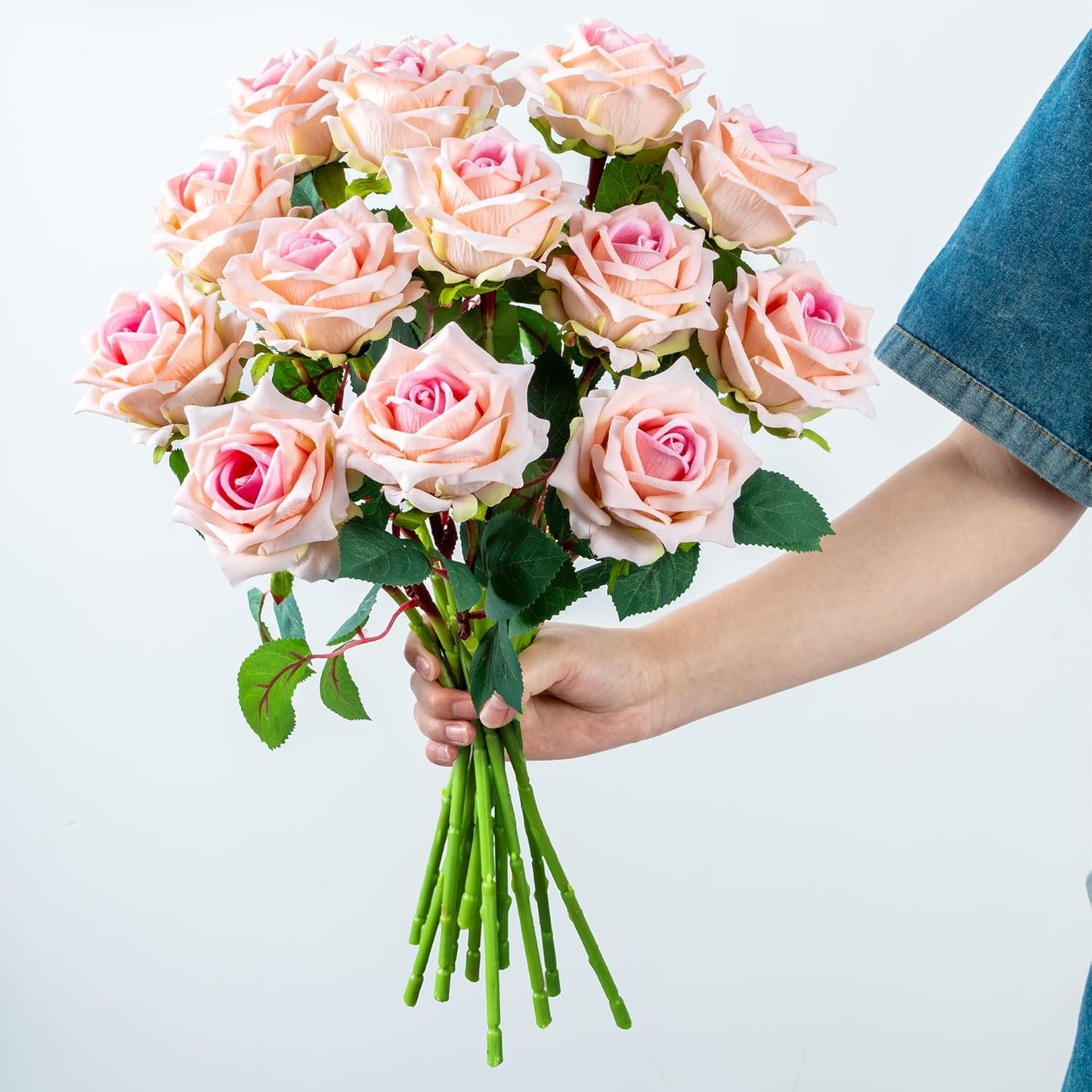 Fake Roses Faux Flowers Silk Roses Artificial Roses with Stems Realistic Artificial Flowers 16.5In Suitable for Indoor Home Decoration DIY Bouquet Wedding Decor Party Decor (12PCS, Pink)