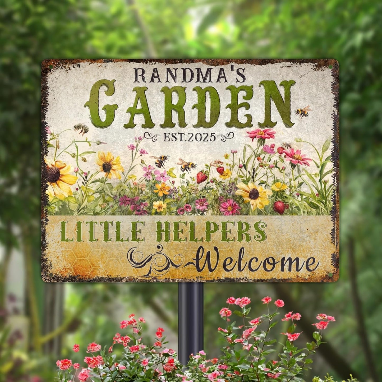 Custom Sign, Personalized Metal Signs, Customize for Office, Business, Workplace, Office, Home, Delivery Signs, Metal Sign With Your Own Image, Text,Photo, Pets, Kids Art Made in USA (Garden 02)
