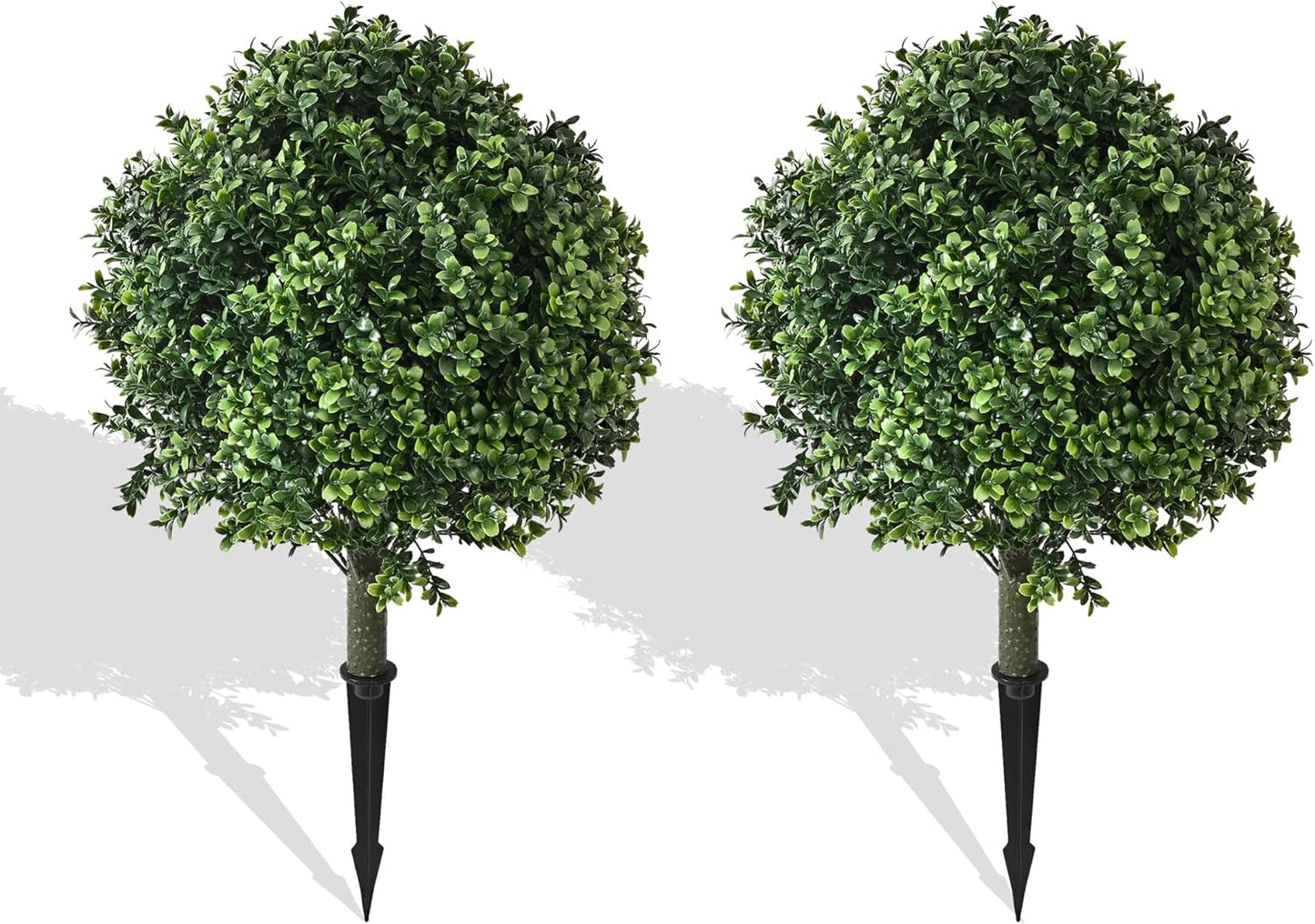 28" Artificial Boxwood Topiary Ball Trees with Ground Spike for Outdoor,Set of 2 UV Resistant Artificial Shrub Bushes,Artificial Plants,Fake Boxwood Plants for Indoor, Garden, Yard,Patio Décor