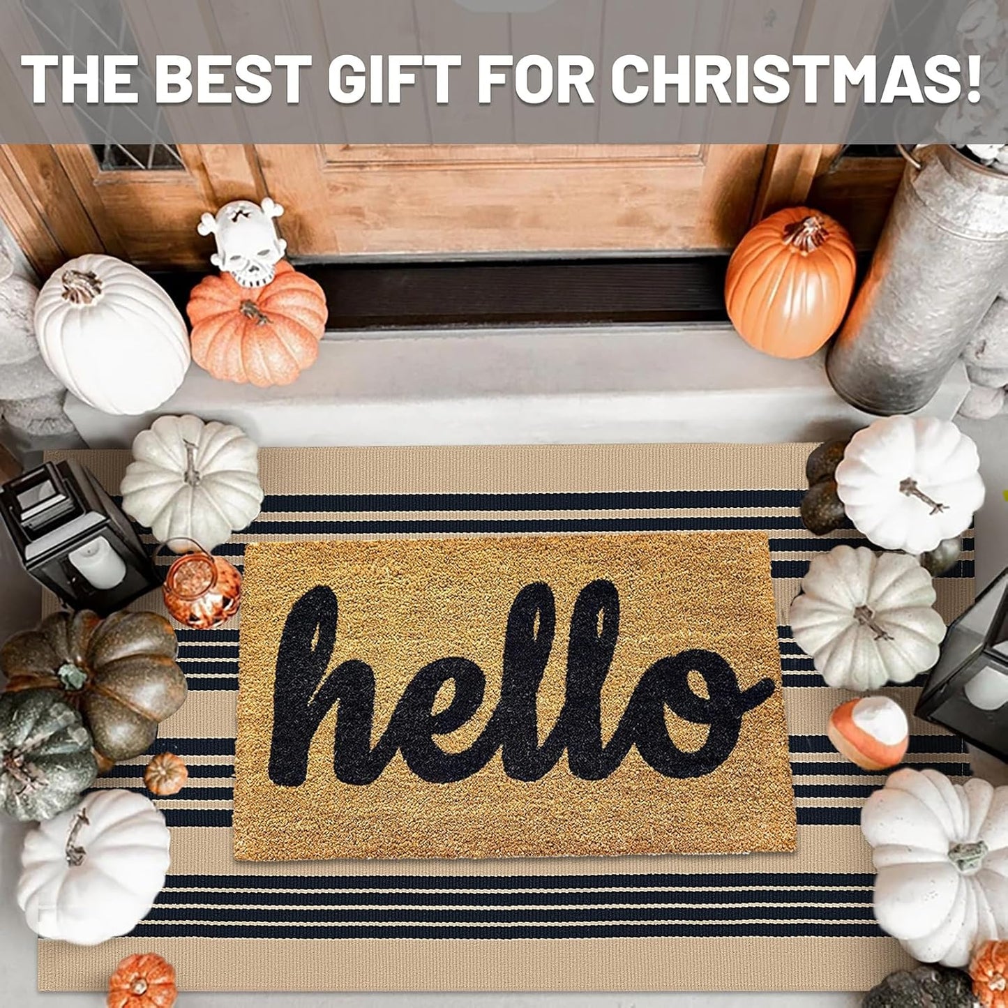 IOHOUZE Black and Tan Striped Rug 3'x5' Front Door Rugs Outdoor, Washable Area Rug for Front Porch, Spring Summer Welcome Mats Outdoor Indoor, Doormat for Entryway Porch Entrance