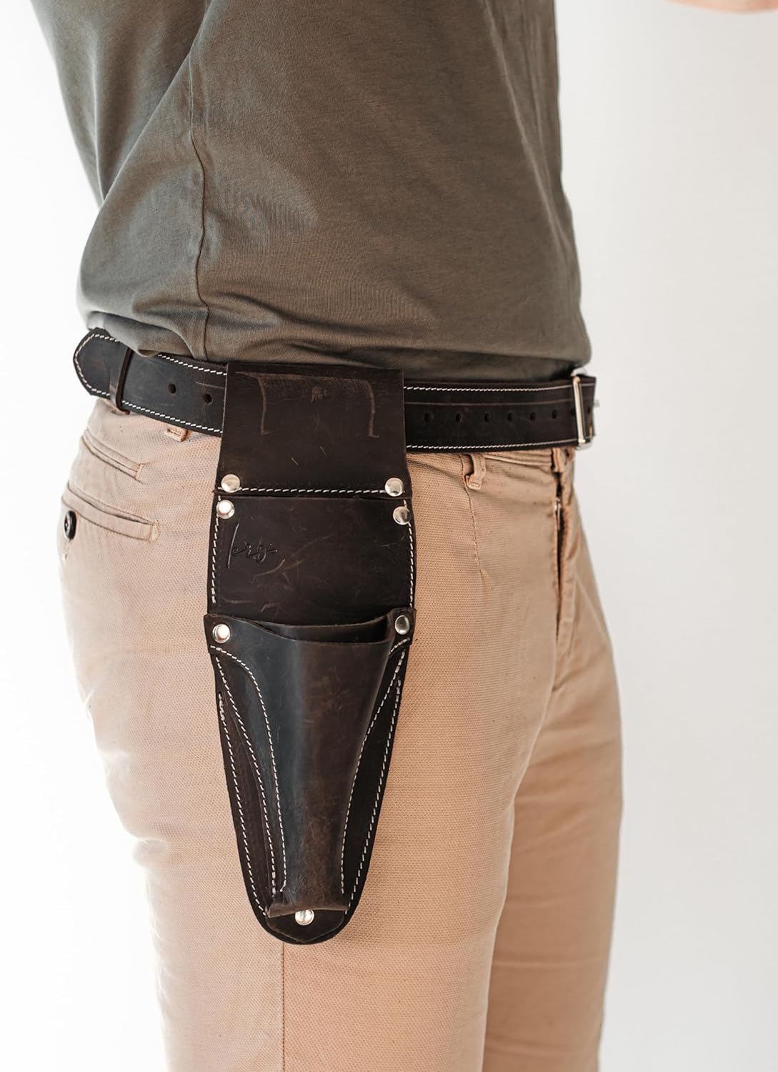 Hori Hori Leather Sheath Belt with Pruner and Scissor Pockets. Personalized Florist Tool Belt Leather, Gardening Belt with Pockets. (Black/Grey, One Size - Adjustable)