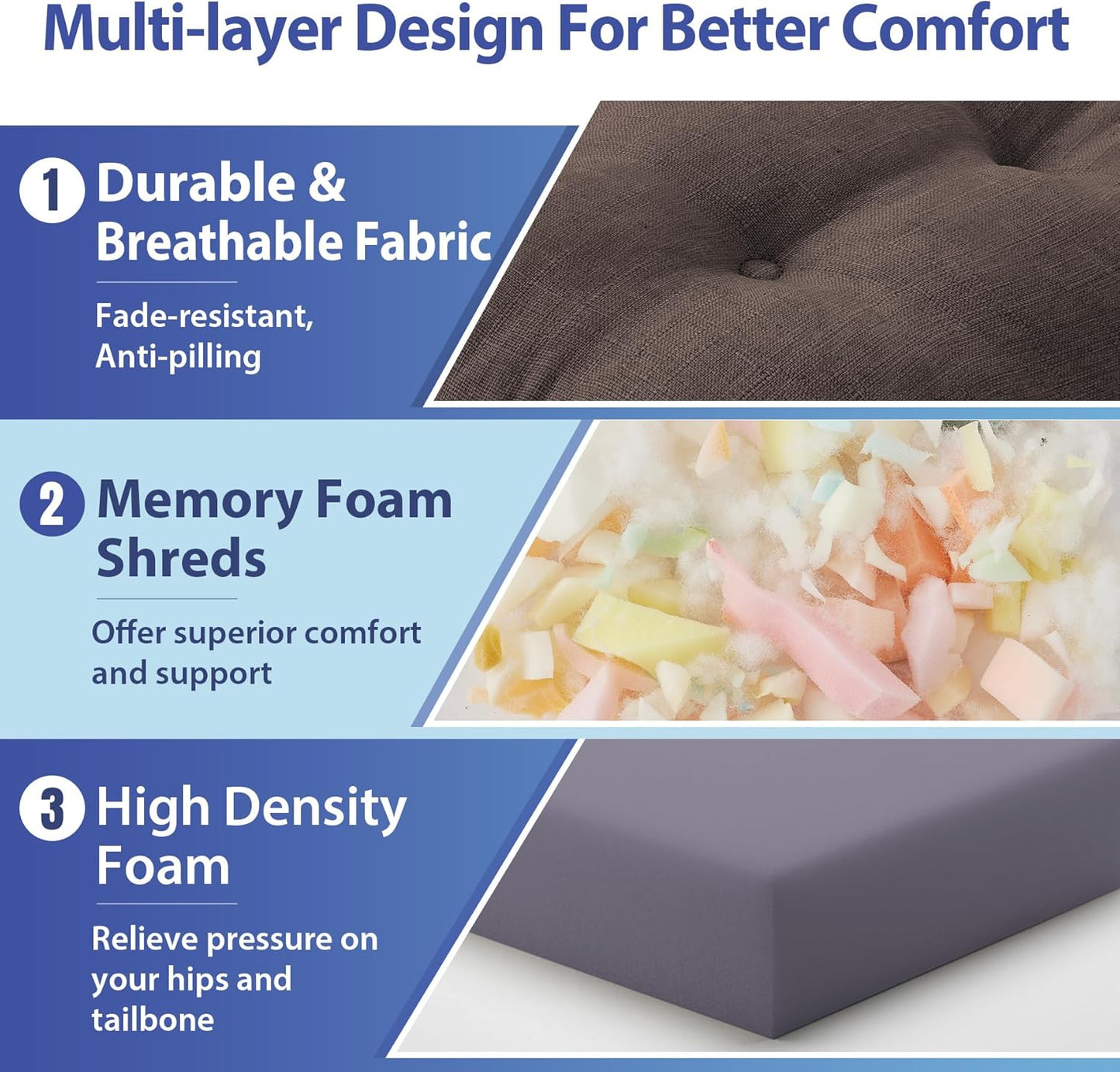 Chair Cushions for Dining Chairs, Dining Chair Cushions, Tufted Indoor Chair Pads with Ties & Non Slip Backing, Seat Cushions for Kitchen Chairs 16.5” x 16.5” x 3.5”, Set of 4, Brown