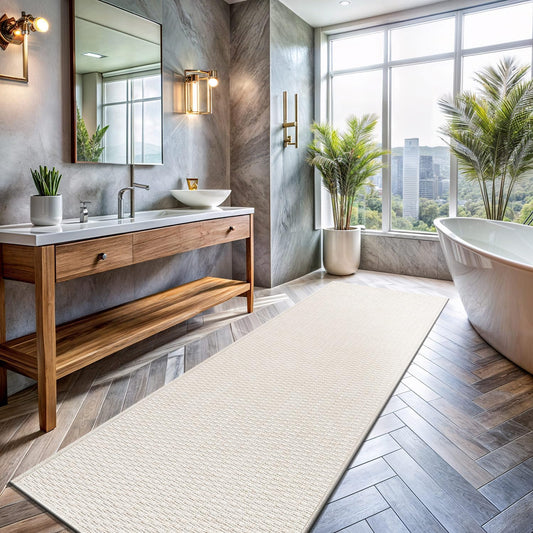 Easy Jute Runner Rug 2x7 Indoor Outdoor Natural Rugs Solid Fiber Rug Woven Area Rug Boho Easy Clean Inside Carpet for Living Room Bedroom Dining Room Hallway or Outdoor Patio Porch (2 X 7 Bone)