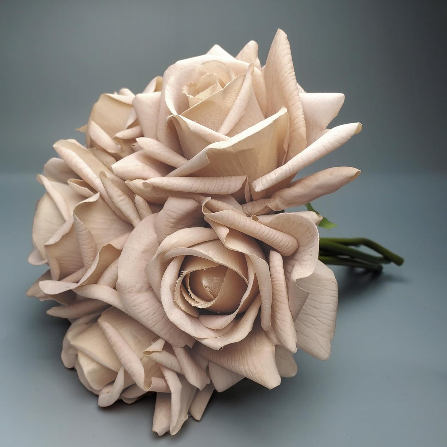 Artificial flower real touch roses feel and look realistic fake roses with stems, suitable for gift, for wife girlfriend mom friends, Indoor home table，cake, hotel, car ecoration (6, golden)