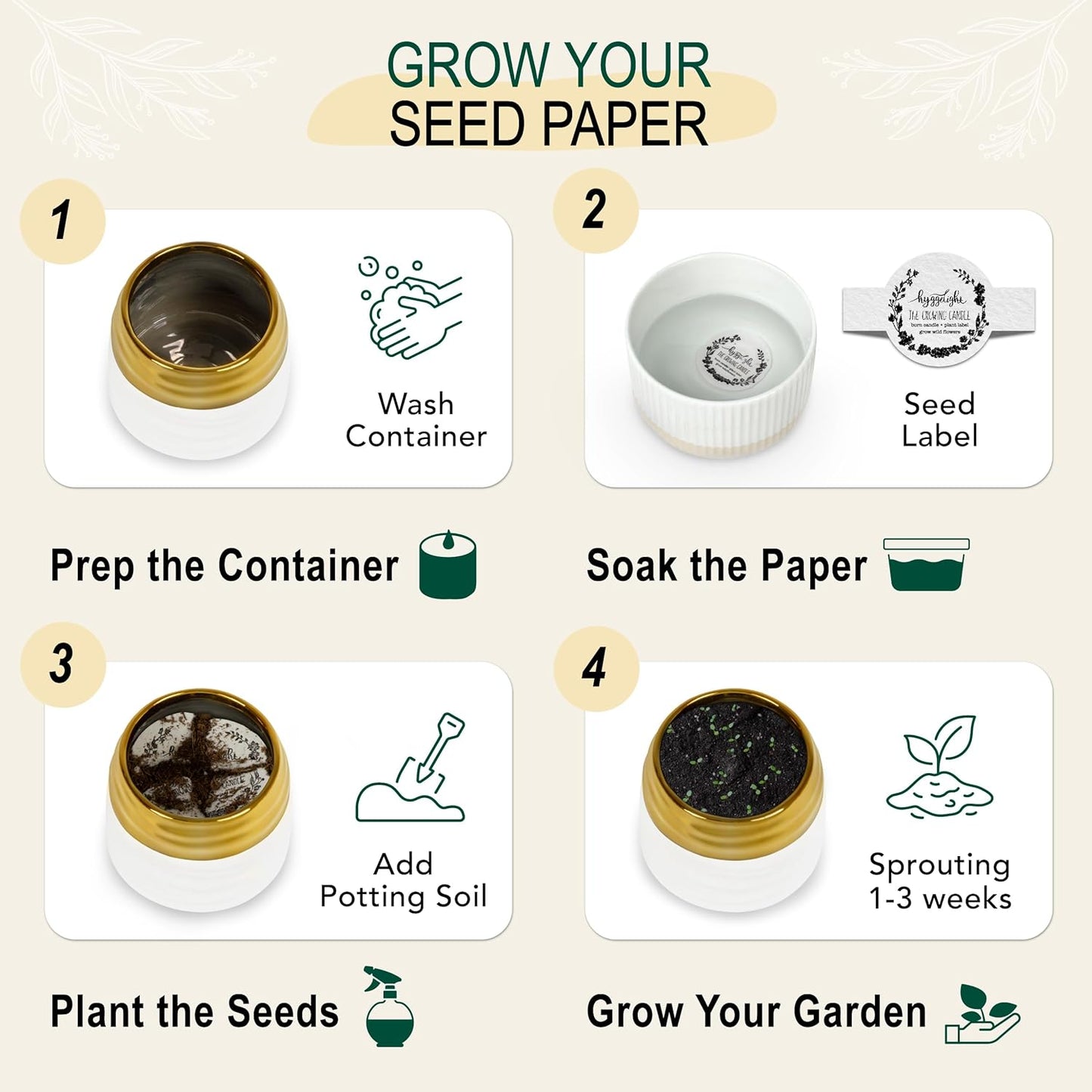 The Growing Candle, Lemongrass Scented, 10oz Ceramic Pot, Single Wick Aromatherapy Candles, 100% Soy for Women and Men, Clara