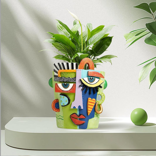 Picasso Abstract Face Planters Pots, Unique Abstract Flower Pot Head Planter Pot Ornaments Resin Brutalist Flowerpot with Drainage Hole for Indoor and Outdoor Plants Home Decor (Green, S)