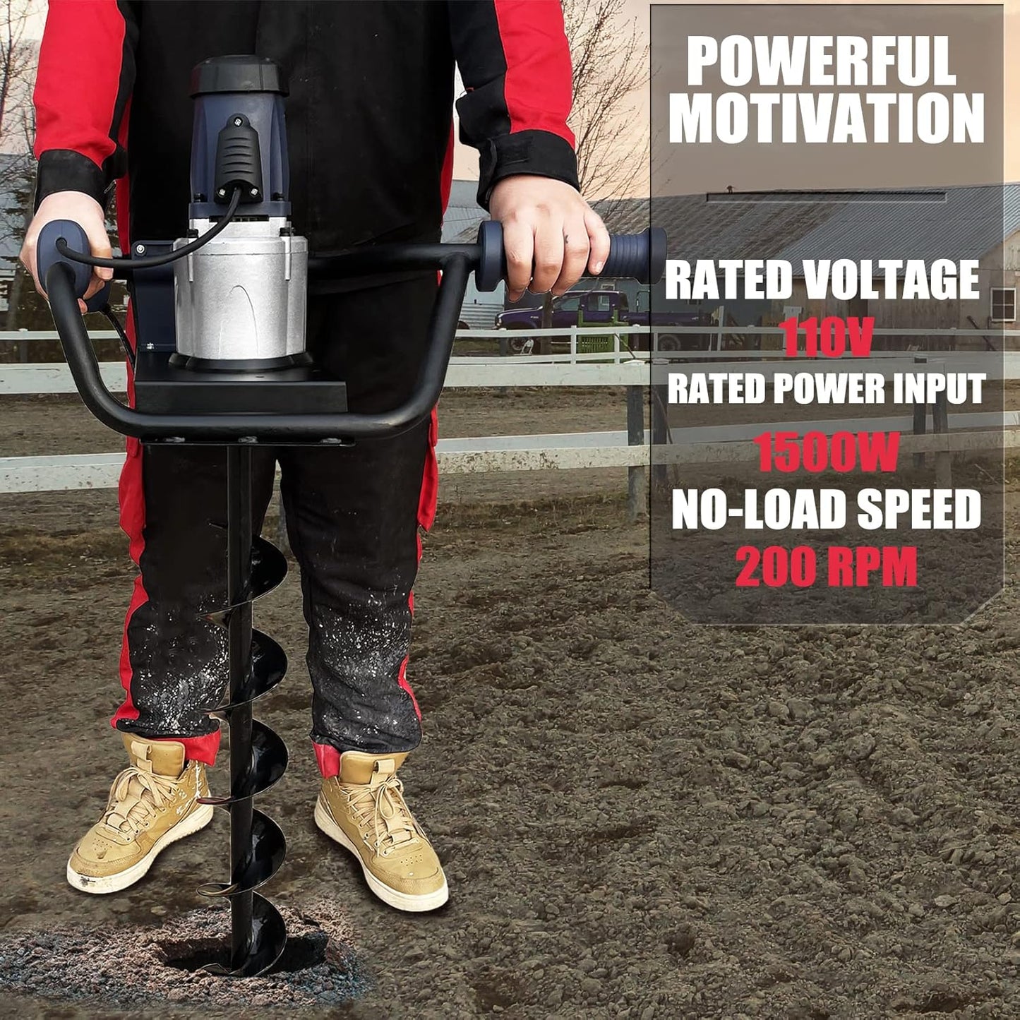 JACKCHEN 1500W Electric Post Hole Digger, Earth Auger with 6 inch Auger Drill Bit, Earth Auger Post Hole Digger Electric, Ideal for Post Hole Digging, Drilling, Tree Planting, Blue