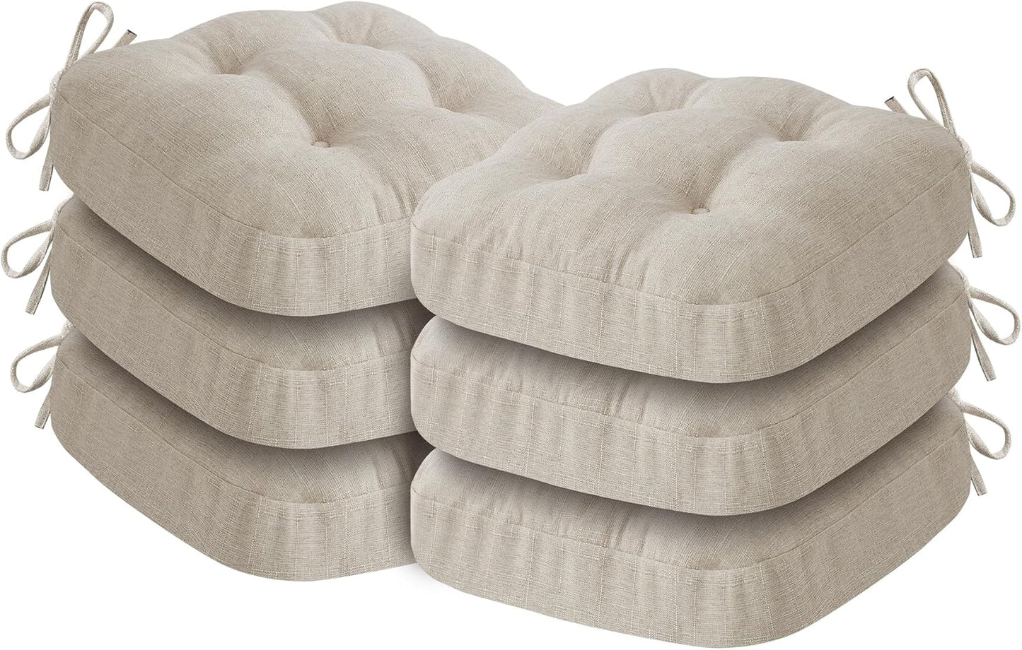 Chair Cushions, Foam Dining Chair Cushions, Tufted Indoor Chair Pads, Set of 6, Beige, 16.5” x 16.5” x 3.5”