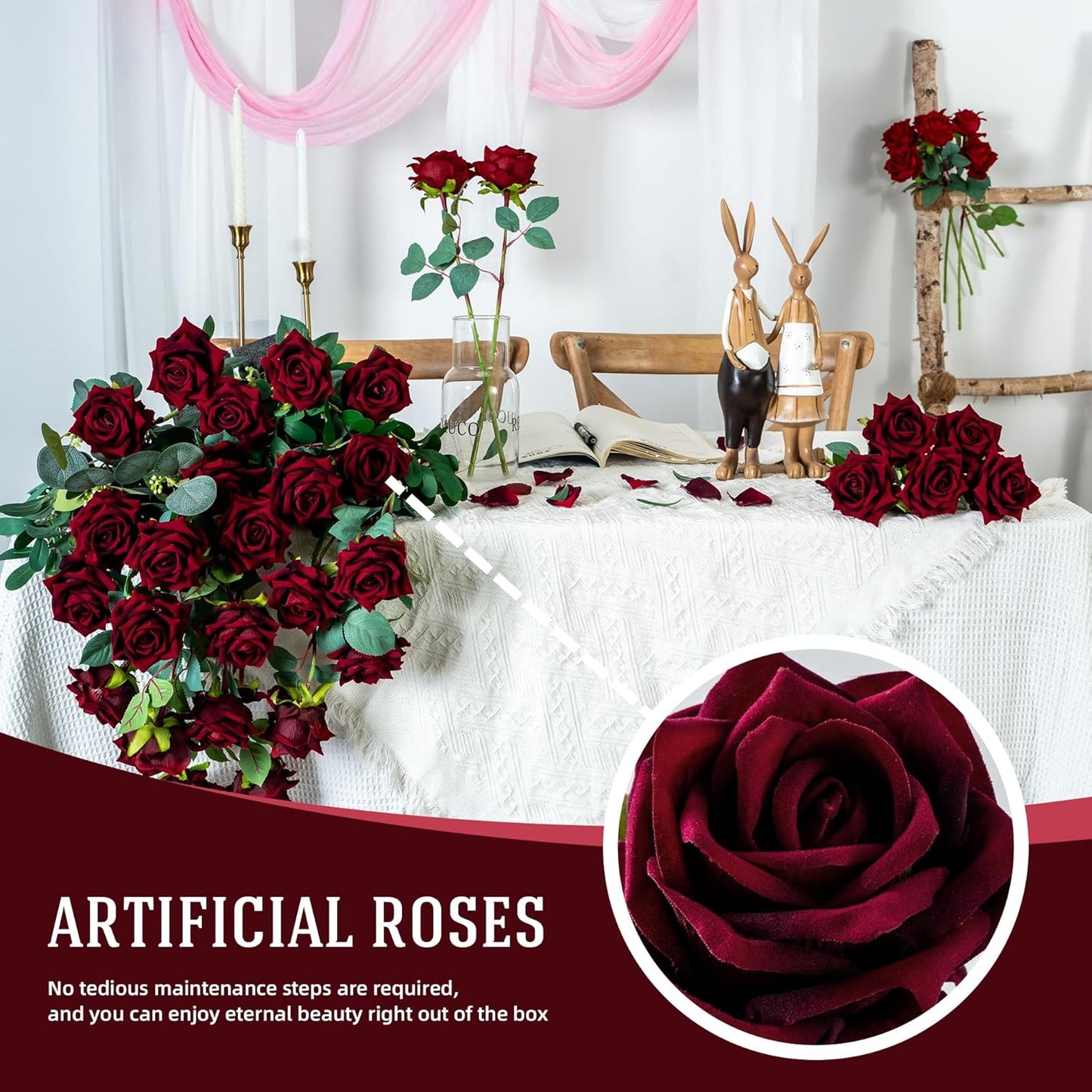 Fake Roses Faux Flowers Silk Roses Artificial Roses with Stems Realistic Artificial Flowers Suitable for Indoor Home Decoration Diy Bouquet Wedding Decor Party Decor 36PCS(16.5In,Black red)