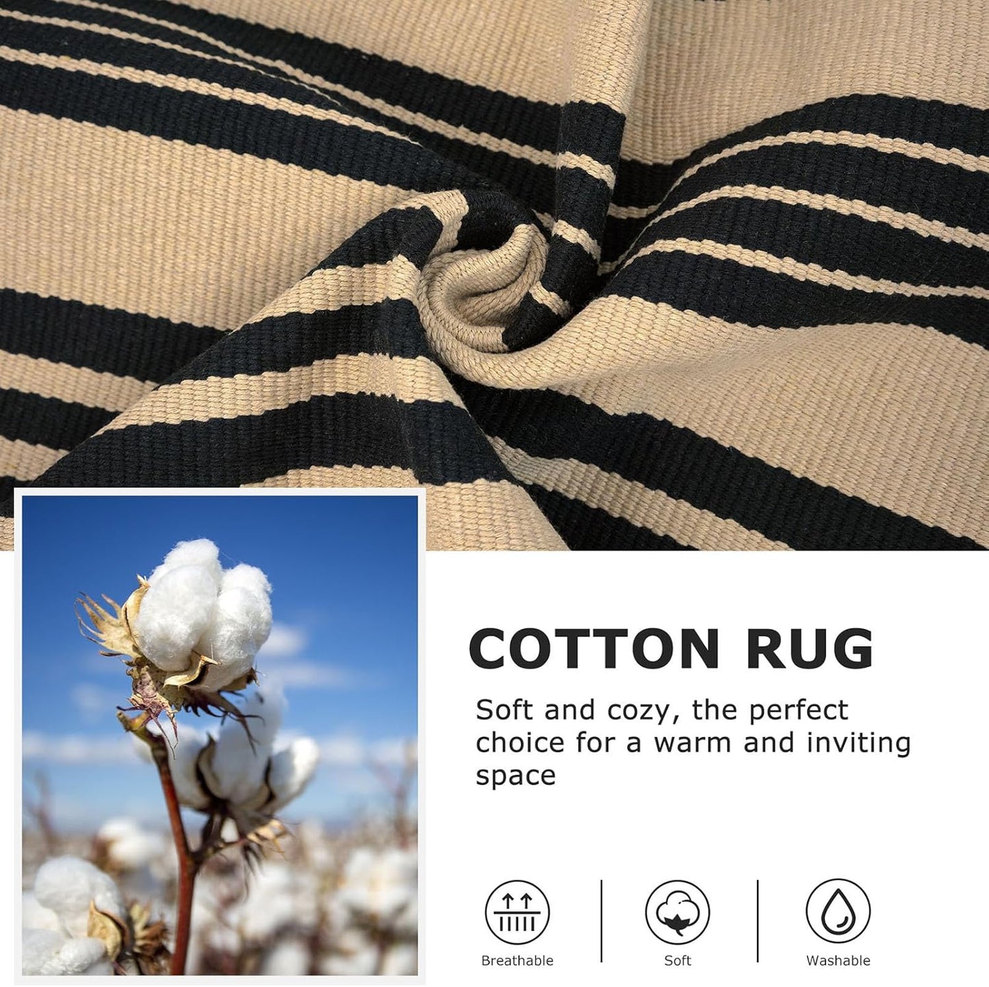 IOHOUZE Black and Tan Striped Rug 3'x5' Front Door Rugs Outdoor, Washable Area Rug for Front Porch, Spring Summer Welcome Mats Outdoor Indoor, Doormat for Entryway Porch Entrance