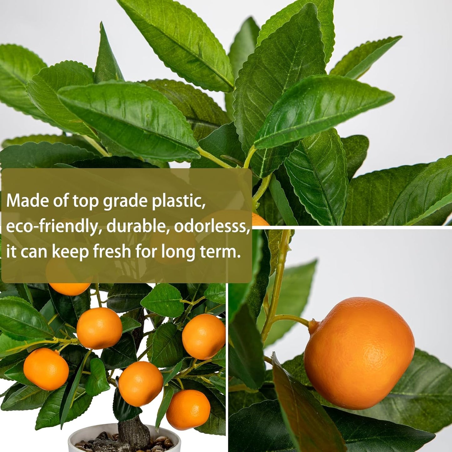 Artificial Potted Plants 16.1 inches Fake Orange Tree Artificial Citrus Fruit Plant with White Pot Faux Plants Indoor for Home,Office, Living Room Table, Desk