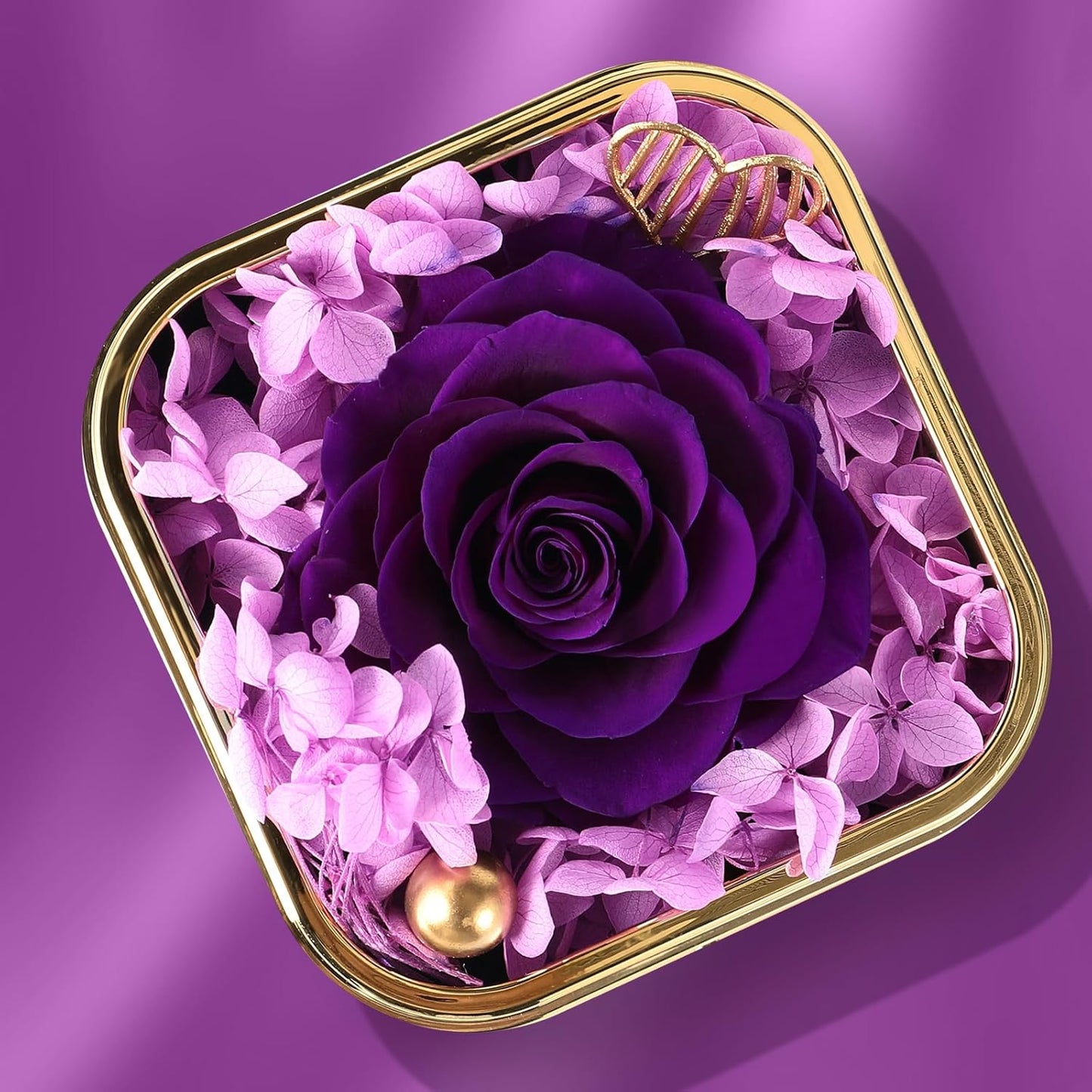Mikasol Preserved Rose & Heart-Shaped Necklace with Jewelry Box - Preserved Rose, Ideal Romantic Gift for Women, Anniversary, Valentines, Purple, 4.9"x4.5"x4.3"