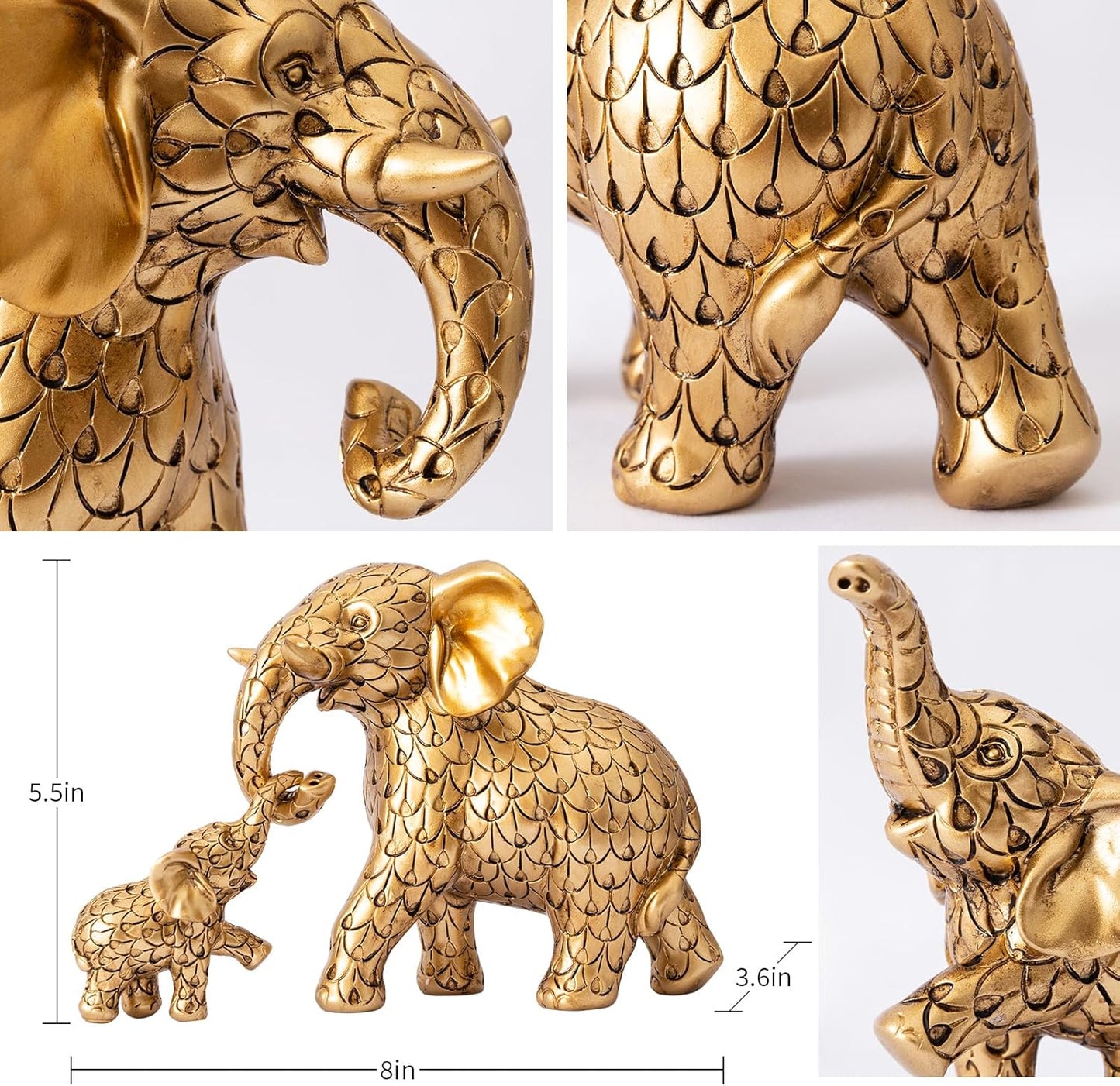 Vintage Gold Elephant Statue.Elephant Figurines Inspiring Good Luck,Health.Unique Elephant Gifts for Women,Moms.Elephant Home Decor Ornaments for Living Room,Bookshelf,Table Centerpiece,Office