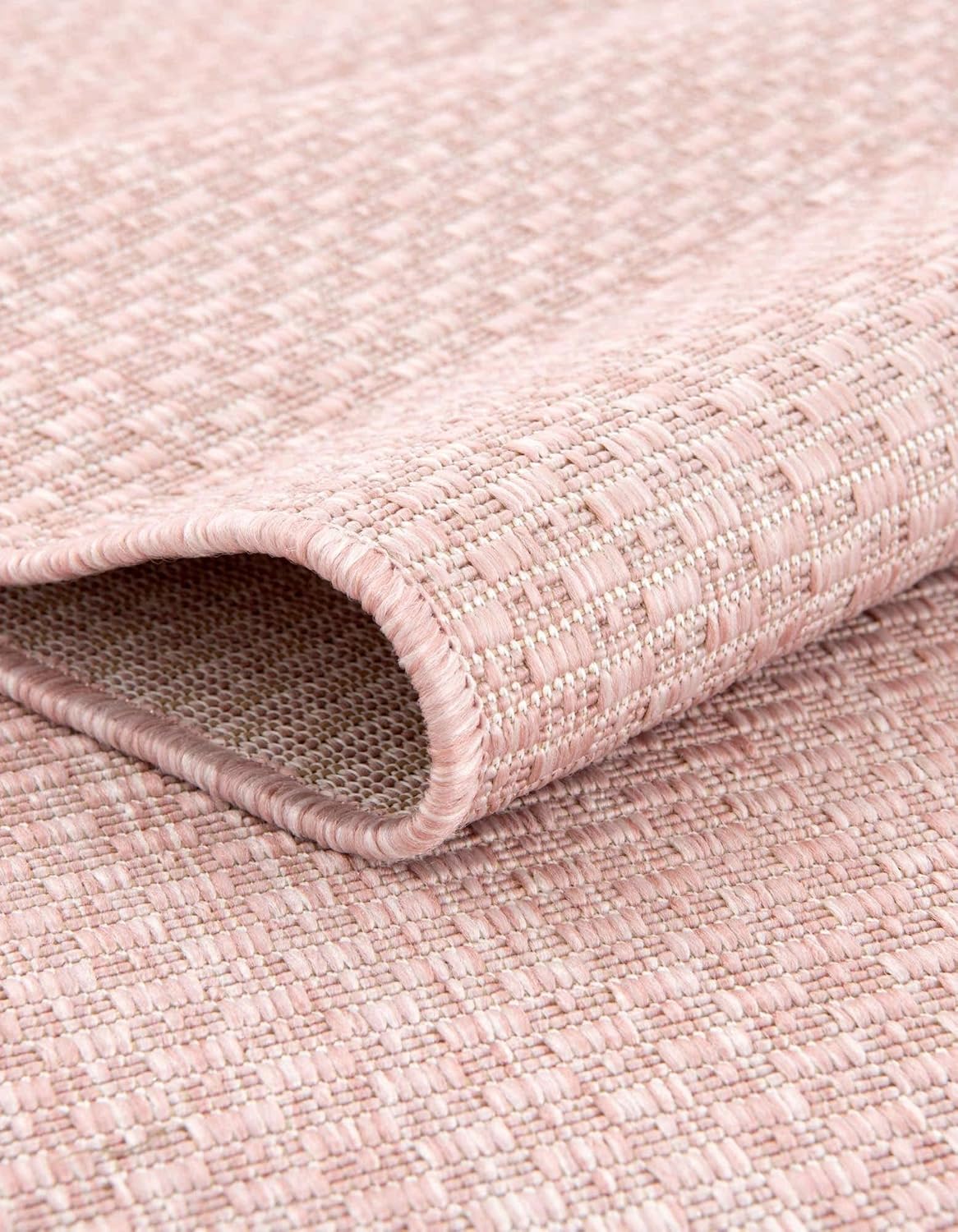 Unique Loom Collection Casual Transitional Solid Heathered Indoor/Outdoor Flatweave Area Rug (2' 2" x 3' 1" Oval, Whisper Pink/Ivory)